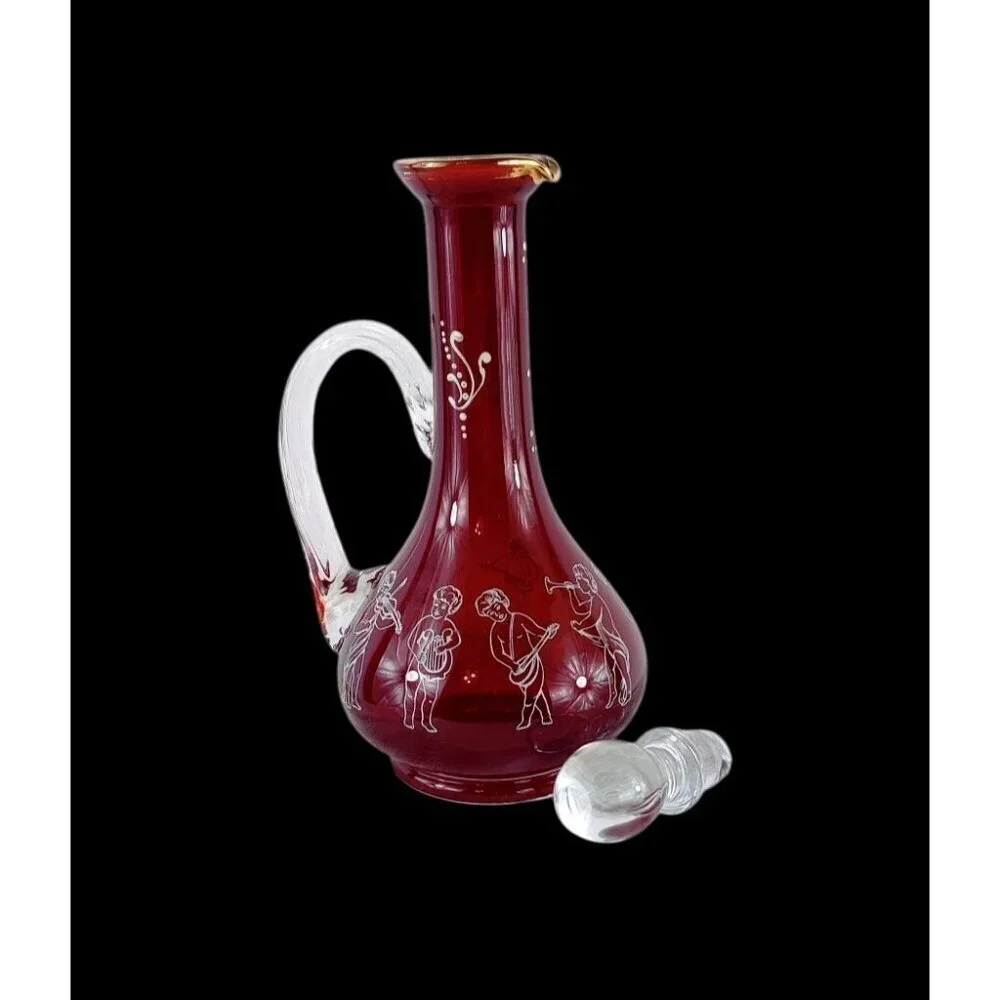 Ruby Rea Glass Decanter Cruet VTG MCM 8.5